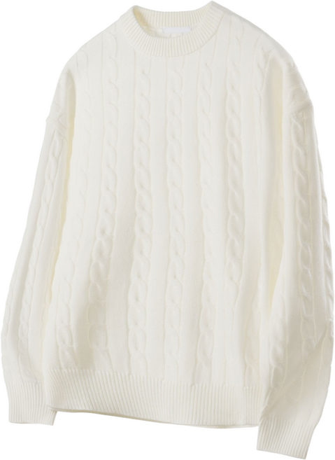 팀스핏 남성용 워셔블 빅사이즈 오버핏 꽈배기 라운드 니트 티셔츠