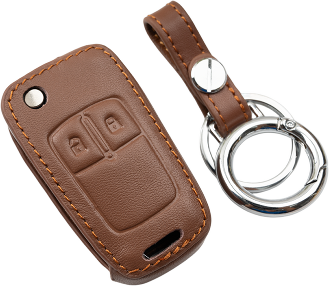 블룸오아시스 쉐보레 천연 소 가죽 스마트 키케이스 키홀더 키링, 01_2버튼_폴딩(BO-L03), 카멜