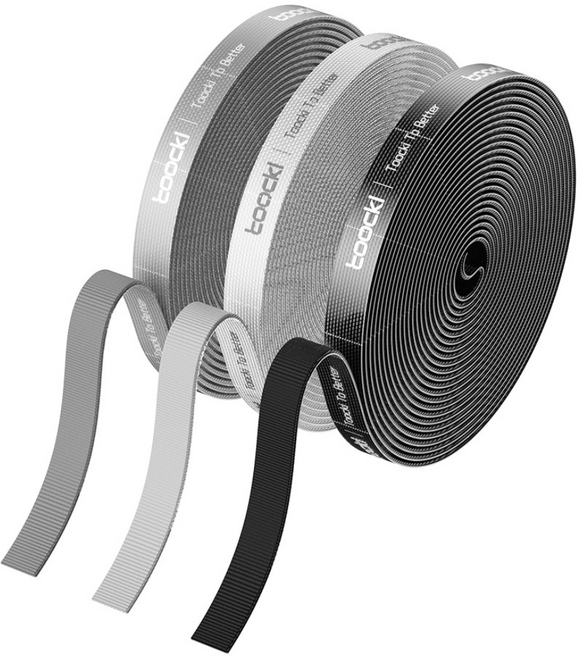 Toocki 손으로 컷팅 벨크로 찍찍이 케이블타이(5m/1롤), 3개, 블랙, 화이트, 그레이
