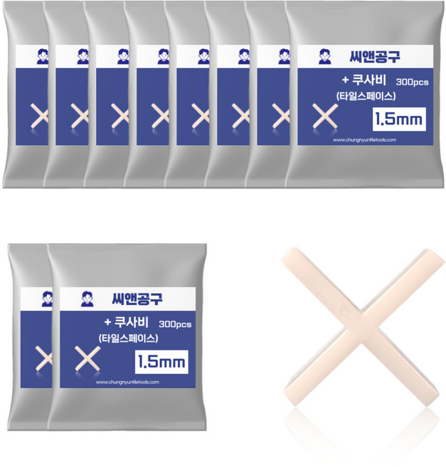 타일 스페이스 쿠사비 10봉지 세트, 흰색/십자/1.5mm, 1.5mm, 1세트, 흰색