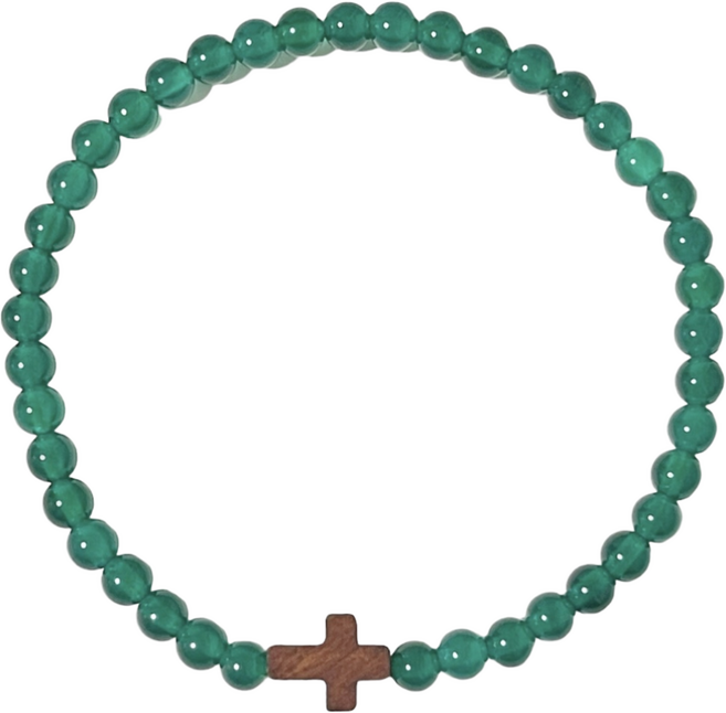 클라(KLAR) 천연 추마노(Green Agate) 샤벨 십자가 팔찌