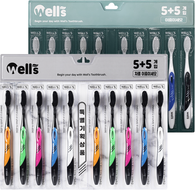 웰스 데일리 칫솔 [화이트] 이중미세모 10입 + [차콜] 이중미세모 10입, 2세트