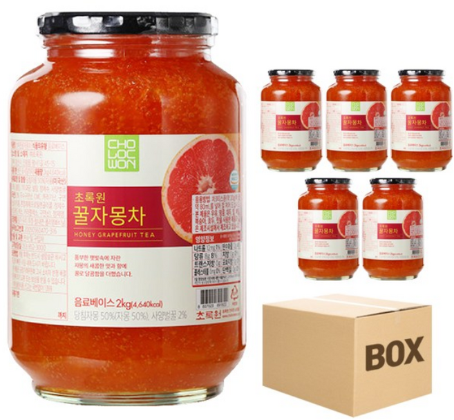 초록원 꿀자몽차, 2kg, 6개입, 1박스