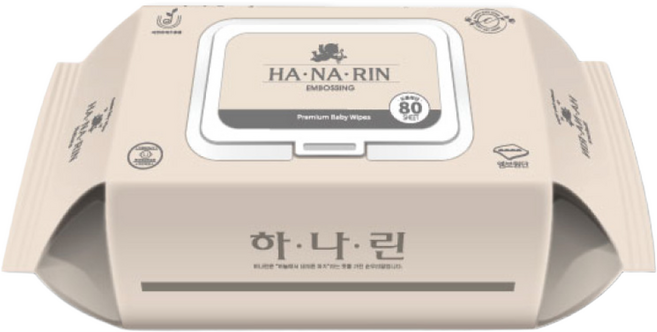 하나린 네이처 물티슈 캡형 80매x10팩 / 아기물티슈 / 순하고 도톰한 엠보싱 고급형, 10개입, 1개