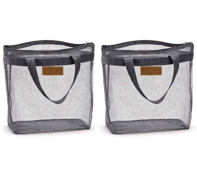 메쉬 비치 가방 물빠짐 수영가방 2개, 그레이