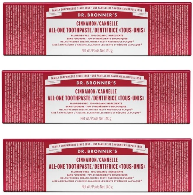 닥터브로너스 Dr. Bronner's 올원 ALL-ONE 치약 시나몬 140g - 친환경 유기농 미백, 3개 - 쿠팡