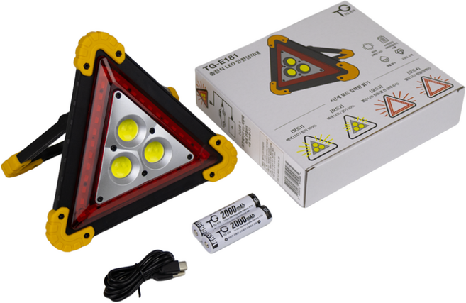 TG전자 충전식 LED 안전 삼각대 자동차 차량 비상 삼각대 차량용 경고등 비상등 TG-E181, 1.충전식 LED 삼각대+18650충전지2개, 1개