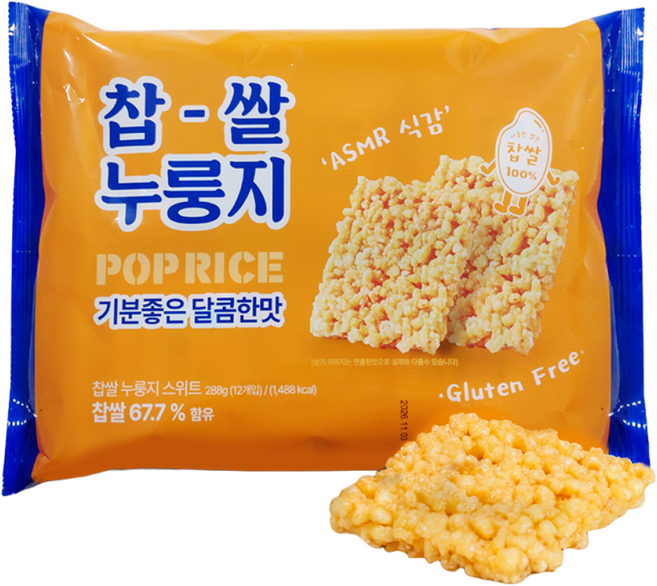 찹쌀 누룽지 스위트 팝 라이스 과자, 12개, 25g