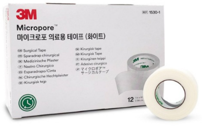 3M 마이크로포 의료용 테이프 화이트 1530-1 12개 종이반창고, 12개입, 1개