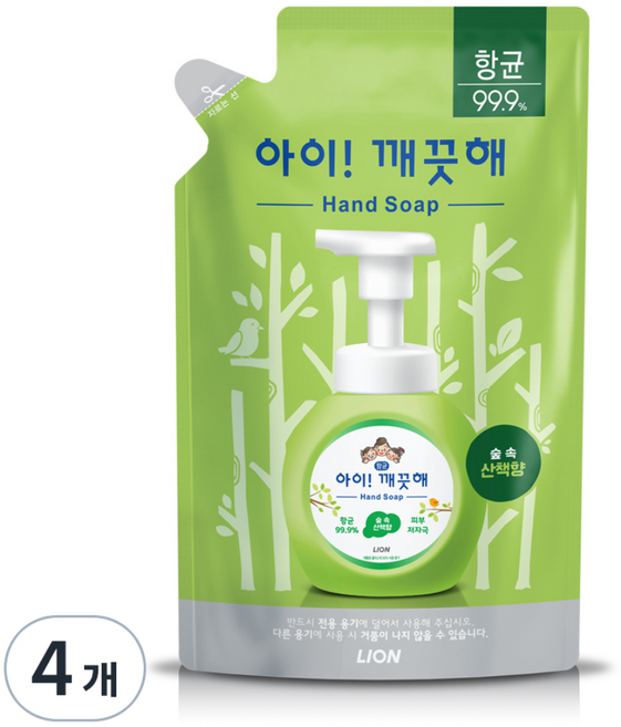 아이깨끗해 향균 폼 핸드솝 숲 속 산책향 리필, 4개, 450ml