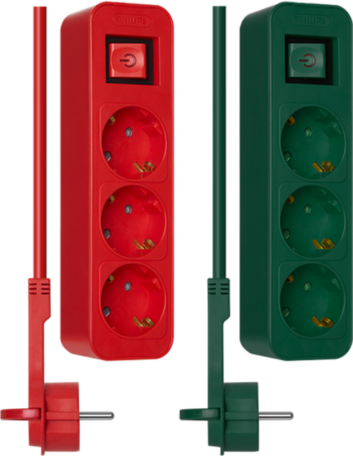필립스 고용량 파티 멀티탭 3구 세트 납작 플랫 플러그, 파티SET (그린+레드), 그린+레드 CHP2137TA, 1개, 2m