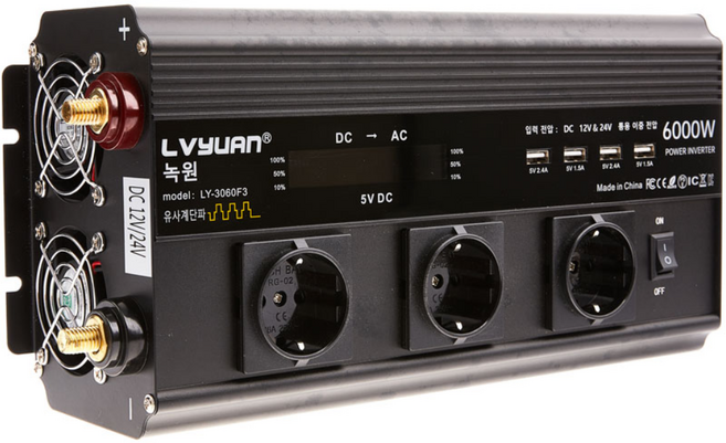 루앤 차량용 LCD 인버터 유사계단파 6000W 220V 60hz 한국형 KC인증, 블랙 6000W 전압 24V, 1개