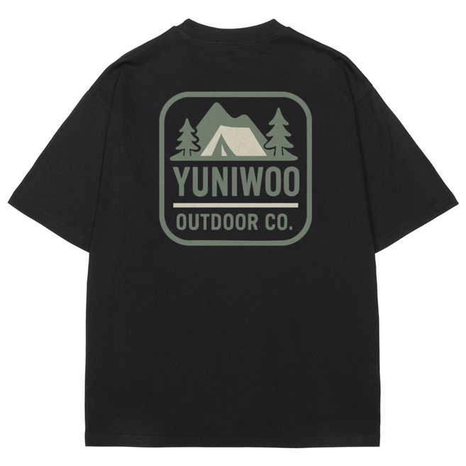 국내생산 주니어 오버핏 캠핑 아웃도어 프린팅 반팔 티셔츠