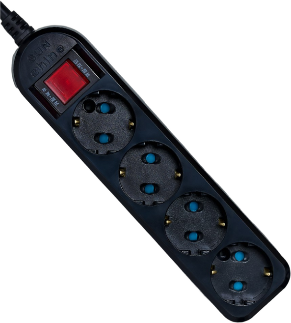 과부하차단 고용량 멀티탭 4000w 16A 냉장고 에어컨용 콘센트 블랙 4구, 1개, 검정, 1.5m