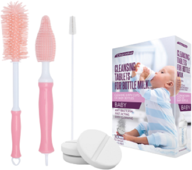 미국 클린하이크 아기 젖병 발포 세정제(1팩-30정) + 실리콘 젖병솔 3종 세트(핑크), 1개