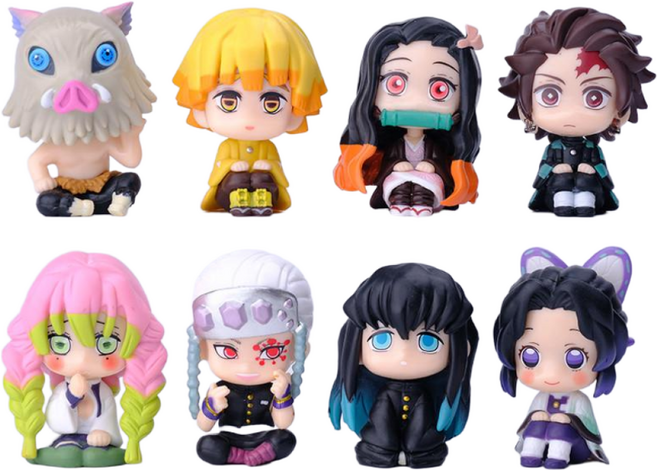 데몬 슬레이어 귀멸의칼날 Q버전 피규어 키메츠노 피규어 탄지로 미즈코 버터플라이 시노부 젠이츠 앉은 피규어 차량 장착 [세상의모든피플], 8가지 앉은 자세 높이 6-7cm 투명 백 포장, 1개