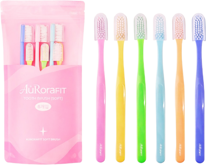 오로라핏 국산 이중 초극세모 칫솔, 1세트, 6개입