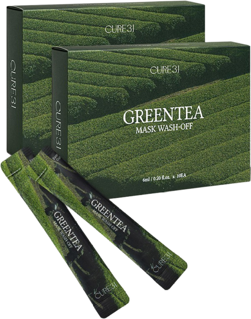 큐어31 그린티 마스크 워시오프 녹차팩 60ml, 2개, 10개입