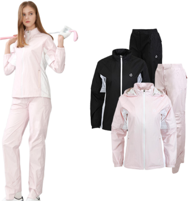 선덜랜드 여성 배색블럭 골프 레인웨어/비옷 상/하의세트 - 16252RW29, 90, 핑크