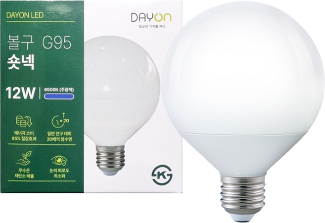 DAYON 데이온 LED 볼램프 G95 12W 숏타입 롱타입 숏넥 롱넥 볼전구 볼구, 전구색, 1개