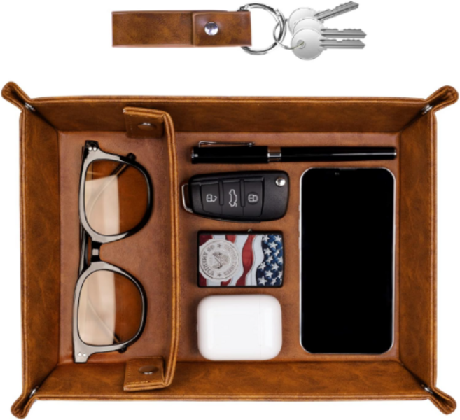 가죽 트레이 현관 키트레이 EDC 데스크 정리함 세트(키체인포함) 브라운