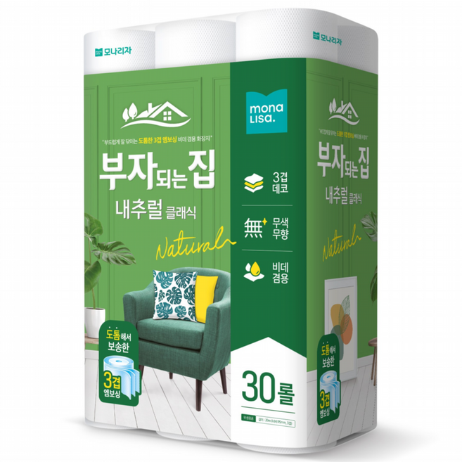 모나리자 부자되는집 휴지 내추럴 클래식 3겹 화장지, 1개, 30롤