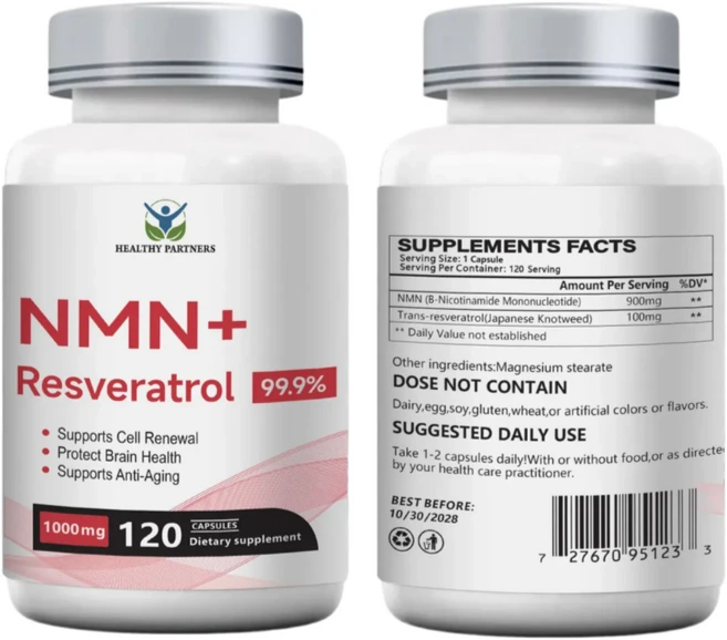 헬시파트너 NMN+트랜스레스베라트롤 니코틴아미드 고순도 99.9% NAD 무관세, 1개, 120정 - 쿠팡