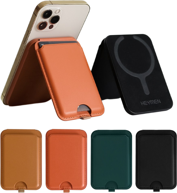 헤이맨 맥세이프 갤럭시 s22 s23 s24 s25 z플립5 z플립6 가죽 카드 지갑 거치대 슬롯 케이스, 오렌지, 1개
