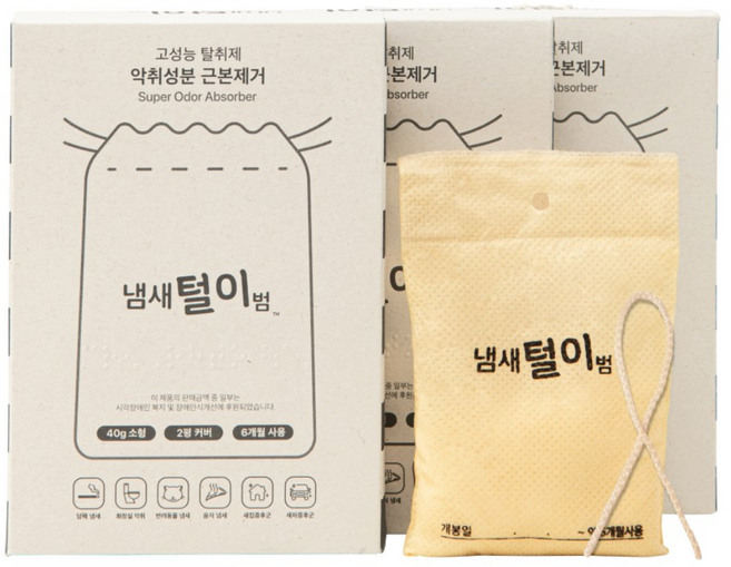냄새털이범 6개월 사용하는 초강력 탈취제, 40g, 3개