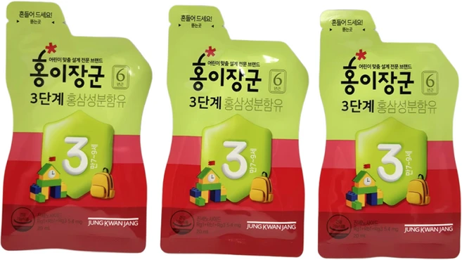정관장 어린이 홍삼 홍이장군 3단계 파우치 최신 정품, 60개, 20ml - 쿠팡