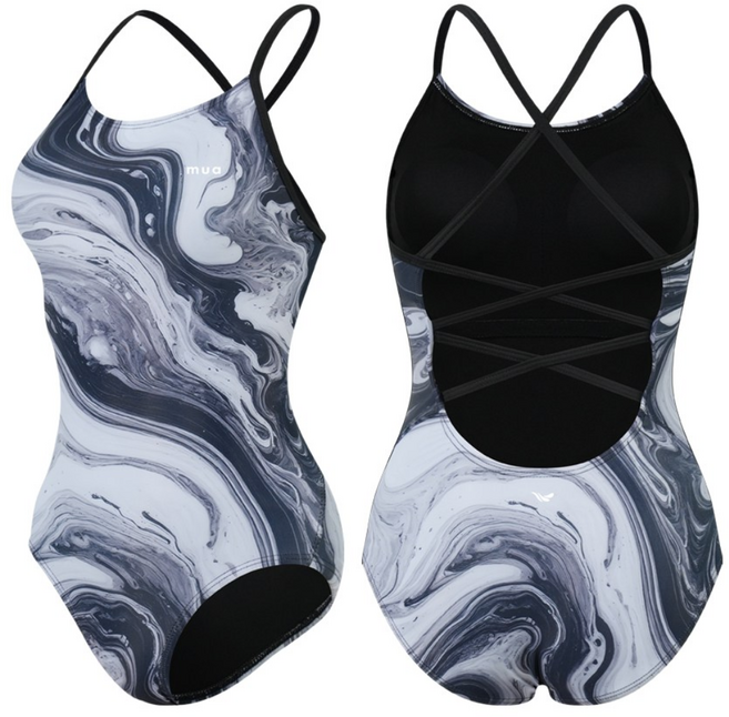 무아 블랙마블 미들컷 여성용 원피스 실내 수영복