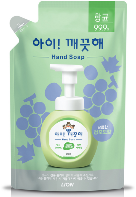 아이깨끗해 항균 폼 핸드솝 리필형 청포도, 450ml, 1개