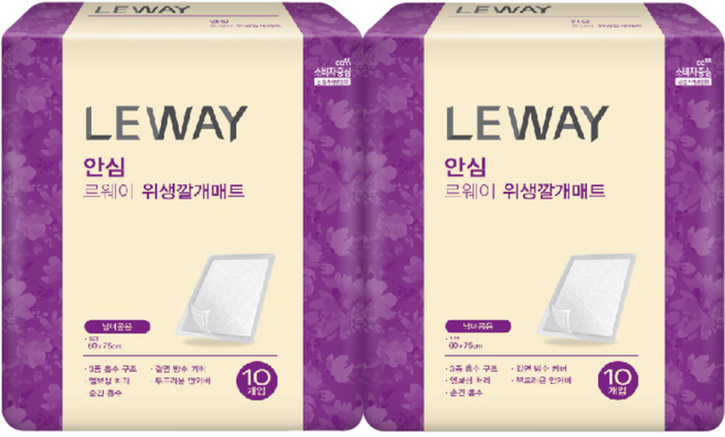 미래생활 남녀공용 르웨이 위생 성인용 깔개매트, FREE(onesize), 10개입, 2개