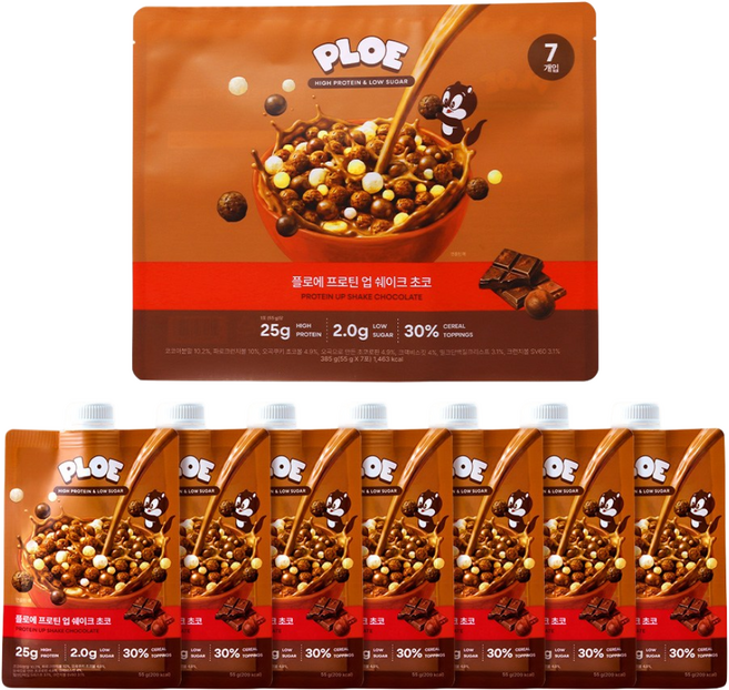 [국내 최초 토핑 30%] 플로에 프로틴 업 쉐이크 초코맛, 21개, 55g