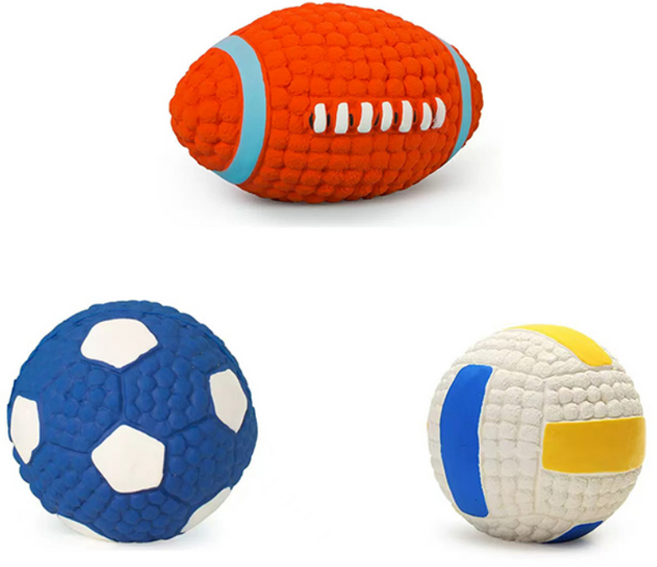 드림계곡 반려동물 삑삑이 라텍스 스케일링 강아지 장난감 3p, 1개, 축구 배구 럭비