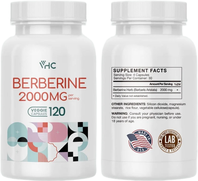 베르베린 보충제 - 1회 2000mg 흡수성 영양강력 - 글루텐 프리 Non-GMO, 3개, 120회분
