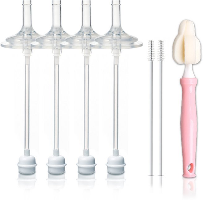 하이비 2단계 추달린 젖병 빨대꼭지 4p + 빨대 4p + 세척솔 2p + 젖꼭지 솔, 1세트