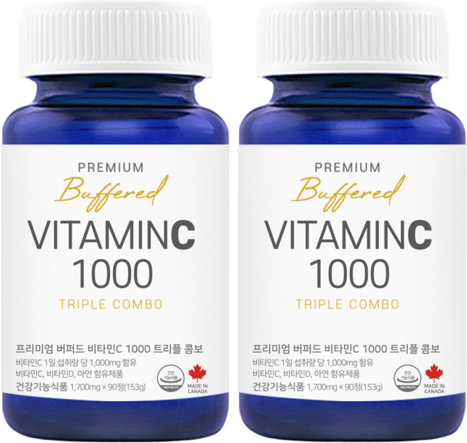 캐나다 프리미엄 버퍼드비타민C 1000 속편한 중성비타민C 중성화비타민C 아연 항산화 내추럴영 1+1 180정 6개월분, 2개, 1.7ml
