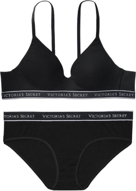 빅토리아시크릿 노와이어 로고밴드 블랙 코튼 브라 팬티 세트