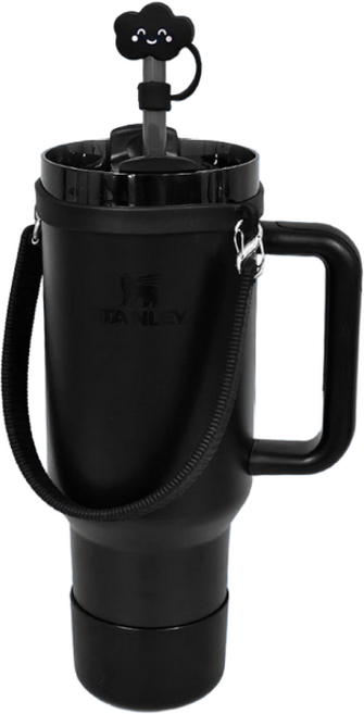 레모토 스탠리 텀블러 호환 3종세트 실리콘 빨대마개 스트랩 컵받침, 1세트, 블랙 3종