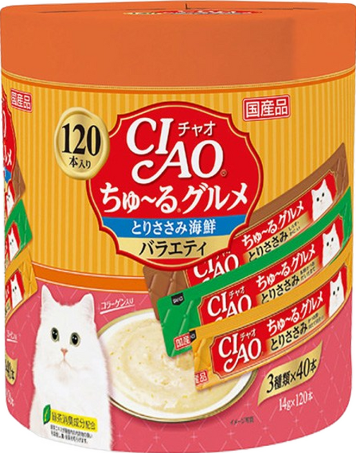 챠오츄르 구루메 고양이 간식 120p, 혼합맛(닭가슴살/해산물), 1.68kg, 14ml, 1개