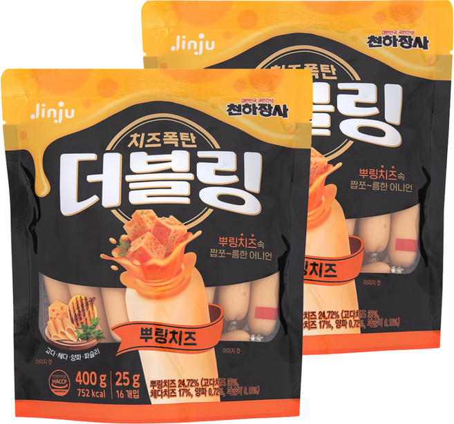 천하장사 더블링 뿌링치즈 파우치, 400g, 2개