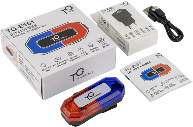 TG전자 충전식 LED 어깨 경광등 전자 호루라기 휴대용 경찰 미니 경고등 점멸등 비상등 TG-E151, 1개, 혼합색상