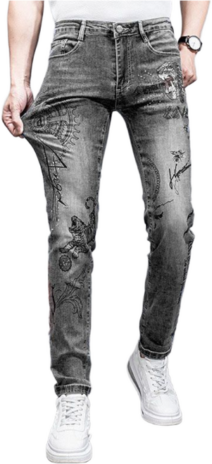 남성용 검은그레이 기모 겨울 스판 청바지 슬림핏 코팅진 Men's jeans 비보뉴