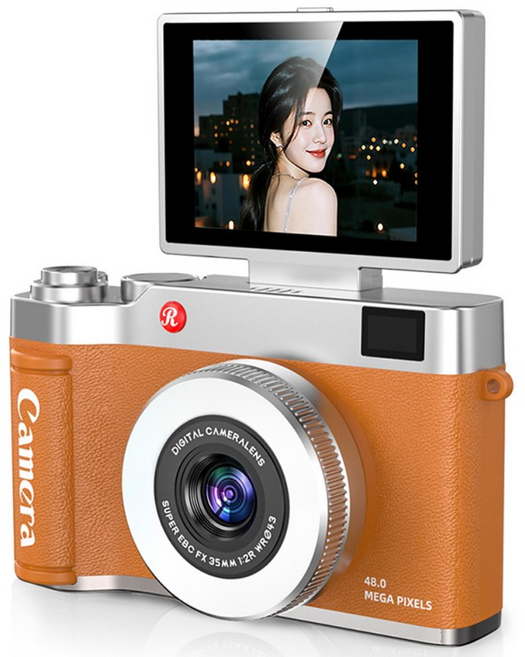 빈티지 디카 디지털 180도 회전 화면 휴대용 여행용 감성 소형 인생 레트로 지털 카메라, 64GB(브라운)