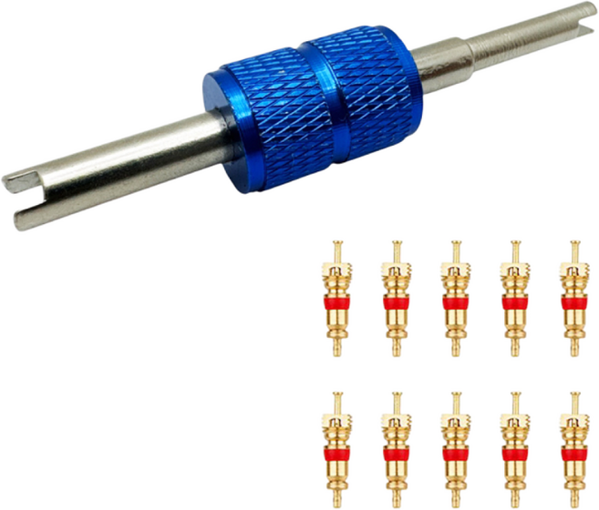 에이치 스토리 자동차 밸브코어 10p + 2in1 전용 드라이버 수리 세트, 블루, 1세트