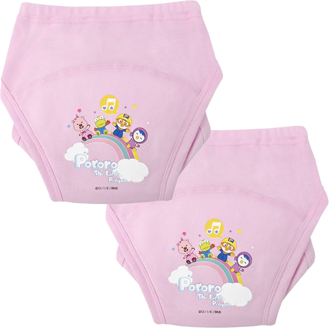 화영탈렌트 뽀로로 유아 샘방지 순면 배변 훈련 팬티 2P, 2개, 핑크