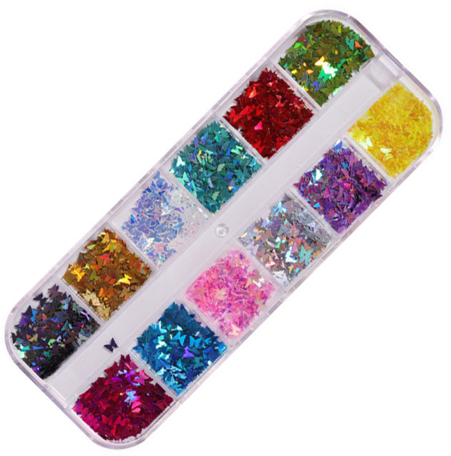 테네져 네일데코 나비글리터 홀로 12종 세트, 오로라, 1개