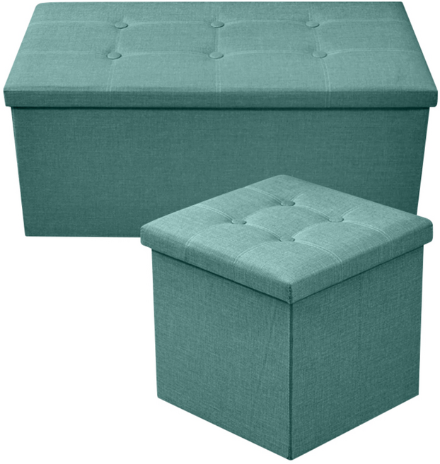 벨레스 접이식 수납형 스툴 중형+대형 세트, 1개, 피콕그린