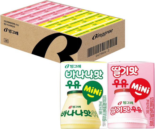 빙그레 멸균우유 미니 2종(바나나우유12+딸기우유12) 총 24개, 120ml